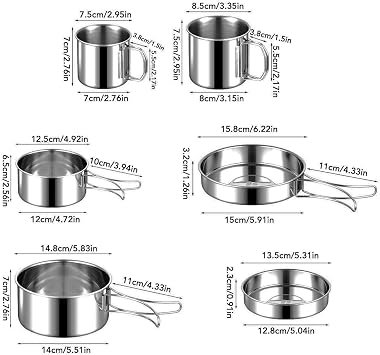 6PCS Portable Cookware Set Rapid Heating 304 Stainless Steel Efficient Easy to Clean Multifunctional Tableware
