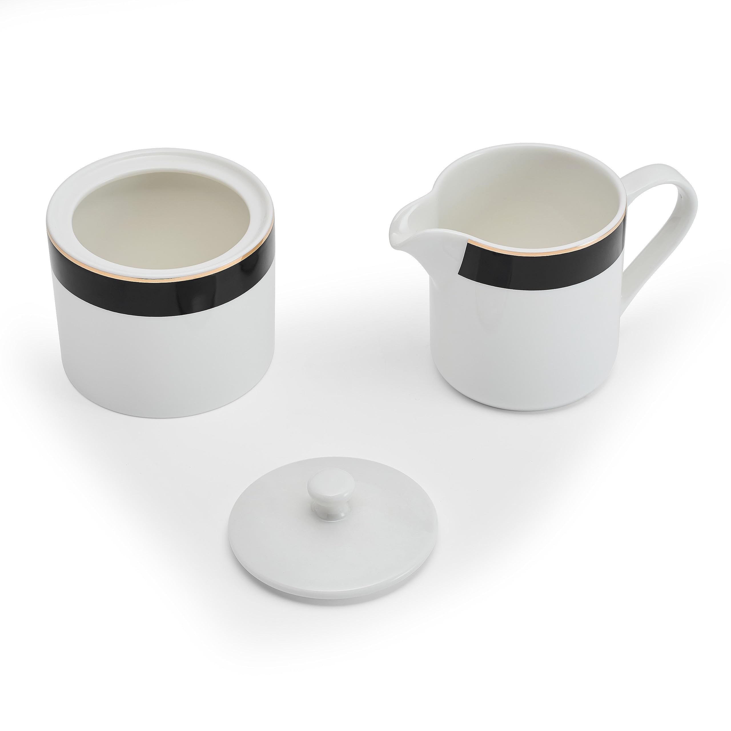 Mikasa Luxe Deco Porcelanowy zestaw do cukru i śmietanki, 245 ml, dzbanek z pokrywką na cukier i mleko, zapakowany w pudełko i można myć w zmywarce