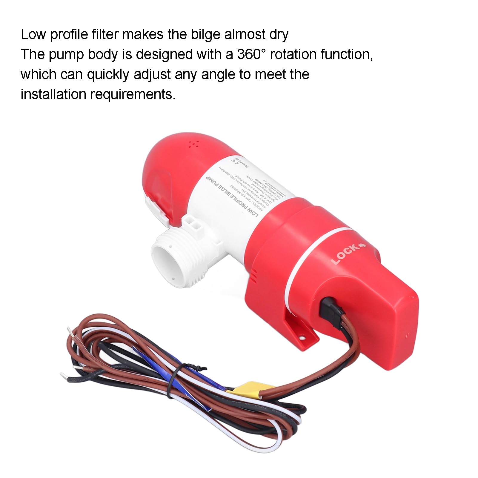 Pompe de Cale Automatique Électrique en Acier Inoxydable 12V, Débit 4160LPH avec Rotation 360° pour Bateaux, Détection d'Eau Intelligente