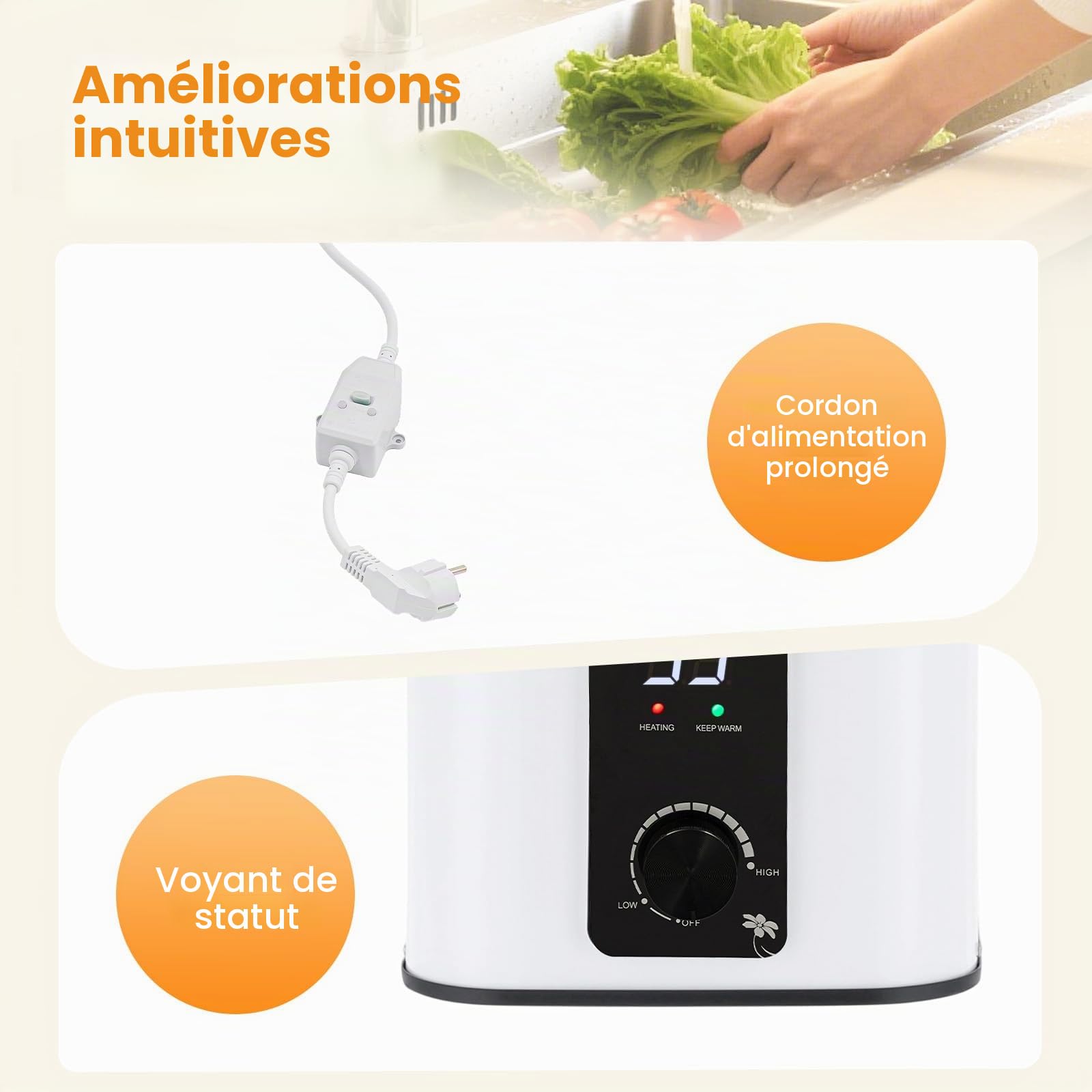 Réservoir d'eau chaude 8 l - 1500 W - Petit réservoir d'eau chaude résistant à la pression avec fonction thermostop - Chauffe-eau sous table - Température réglable de 0 à 65 °C - Pour cuisine et salle