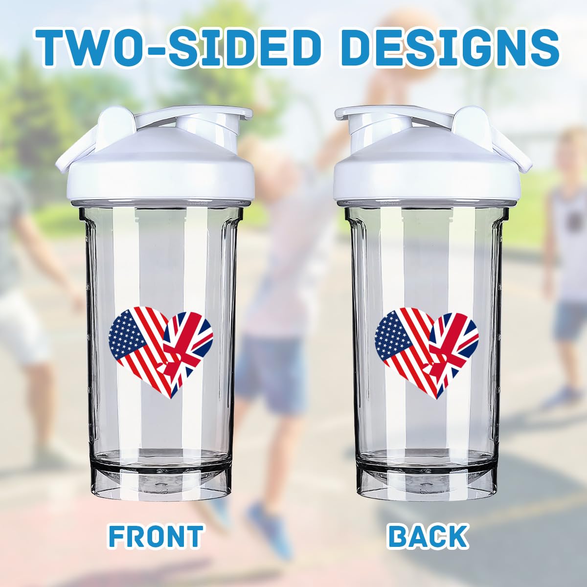 Hearts America USA And Britain Flag 18 Ounce Shaker Cup,Fashion Theme Pattern Shaker Bottle Leak-proof Workout Shake Bottles 500ML/18 oz Perfect for Pre Workout-3-1