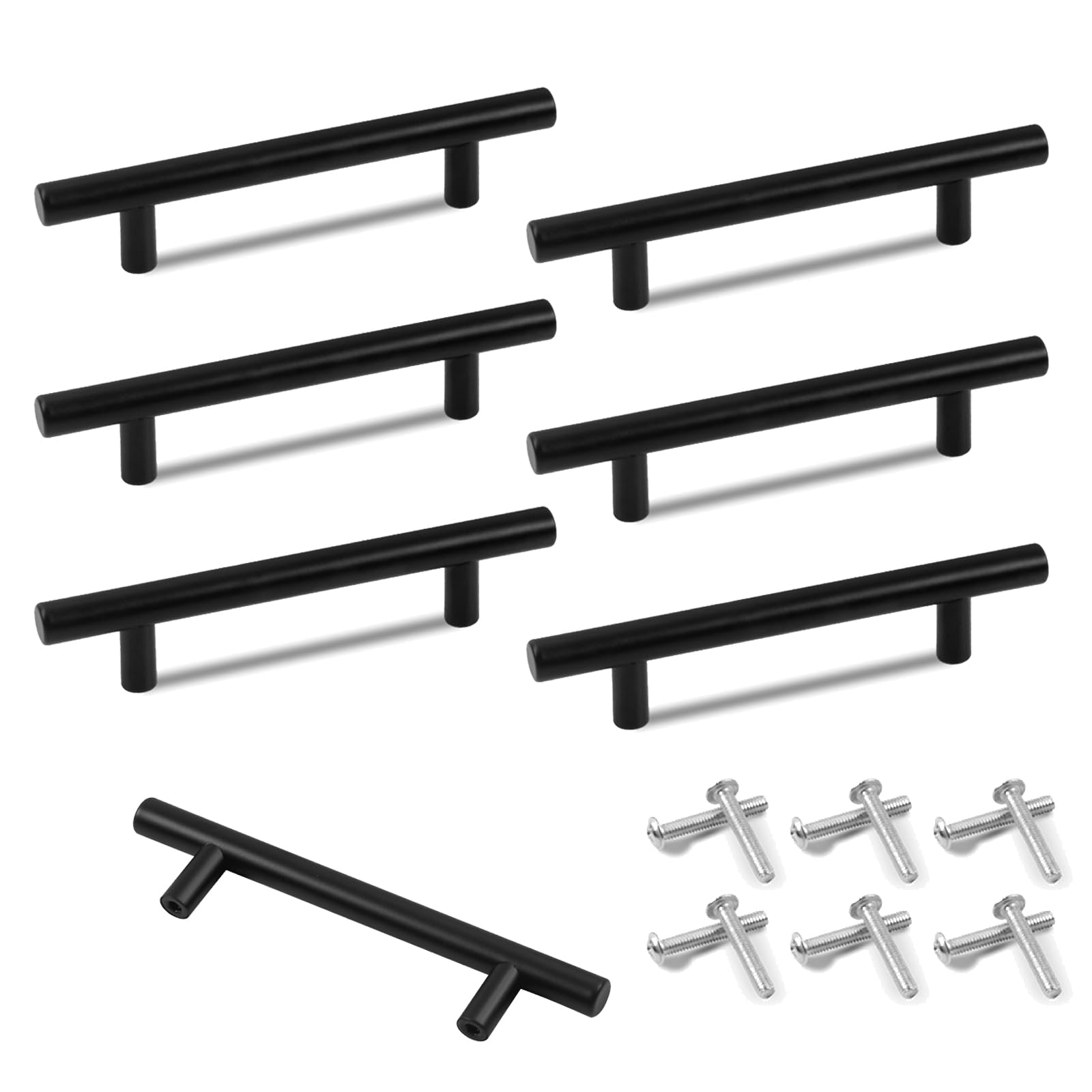 16 Pack Kitchen Cupboard Handles, 160mm Stainless Steel Pulls, Matt Black