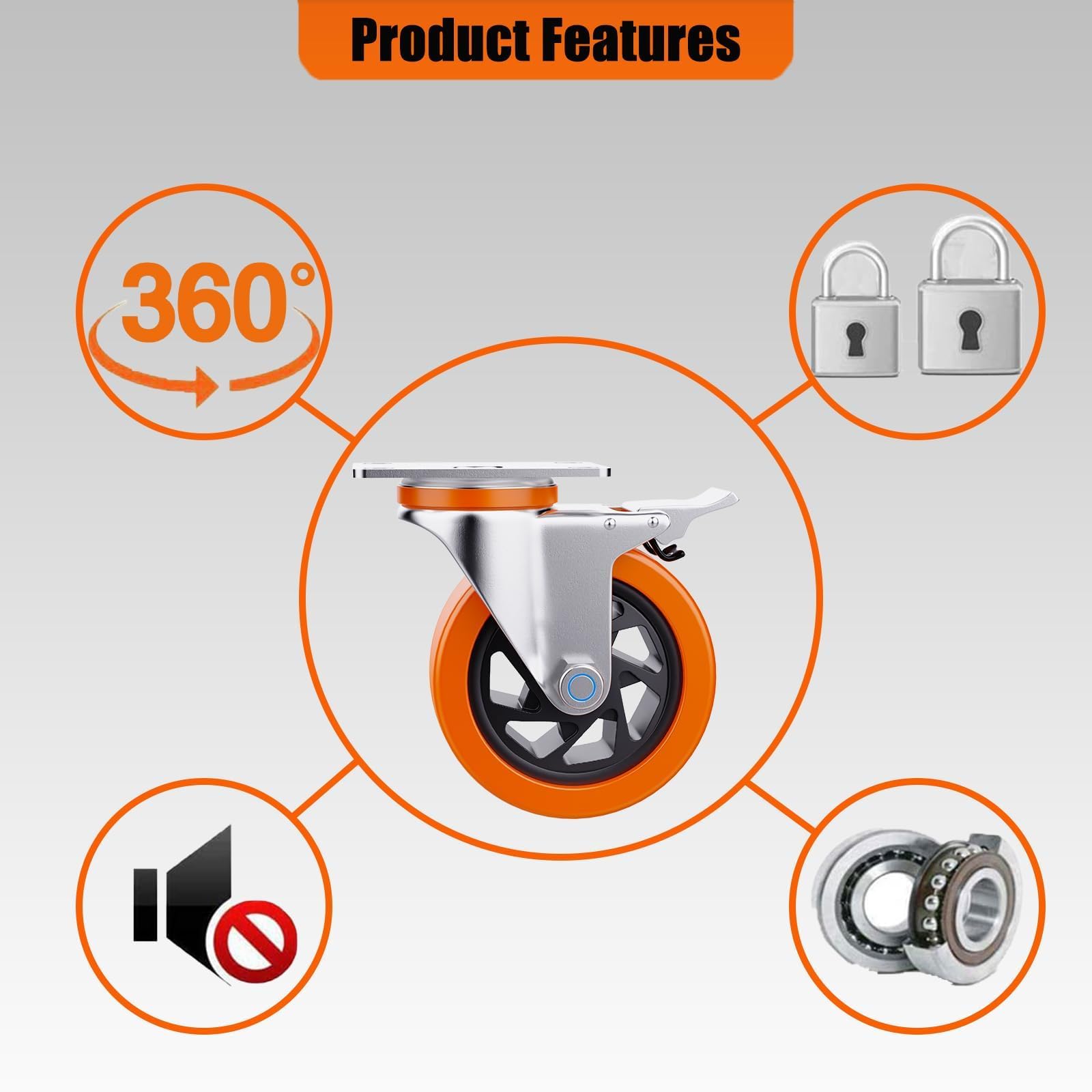 5 Inch Heavy Duty Caster Wheels Set Of 4  2 Swivel & 2 Fixed , 3000 LBS Capacity Premium Rubber Casters Silent Rolling Workbench Cart Trolley Dolly Industria - View #8