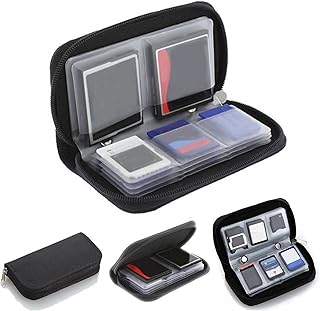 Slots Memory Card Case 1 PC Black 22 SDHC MMC CF Micro SD Memory Card Storage Carrying Zipper Pouch Case Protector Holder Wallet Water-Resistant Card Case