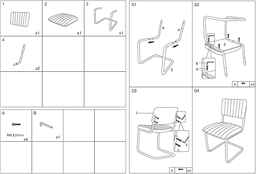 Miniatura 7 de CangLong Juego de 2 sillas de comedor de piel sintética, modernas sillas de comedor tapizadas sin brazos con asiento y respaldo cómodos, patas de
