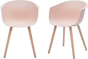 Amazon Brand - Rivet Alva Modern Curved-Back Plastic Dining Chair, Set of 2, 23.2"W, Nude Pink