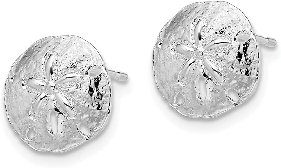 925 Sterling Silver Polished Sand Dollar Stud Earrings