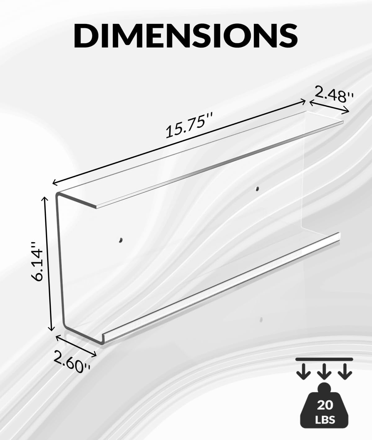 2 Pack Acrylic Figurine Display Shelves, Clear Floating Shelves Wall Mounted for Collectibles/Toys/Dolls, Invisible Hobby Display Cases for Bedroom, Office, Game Room, 15.8"x6.2"x2.6"