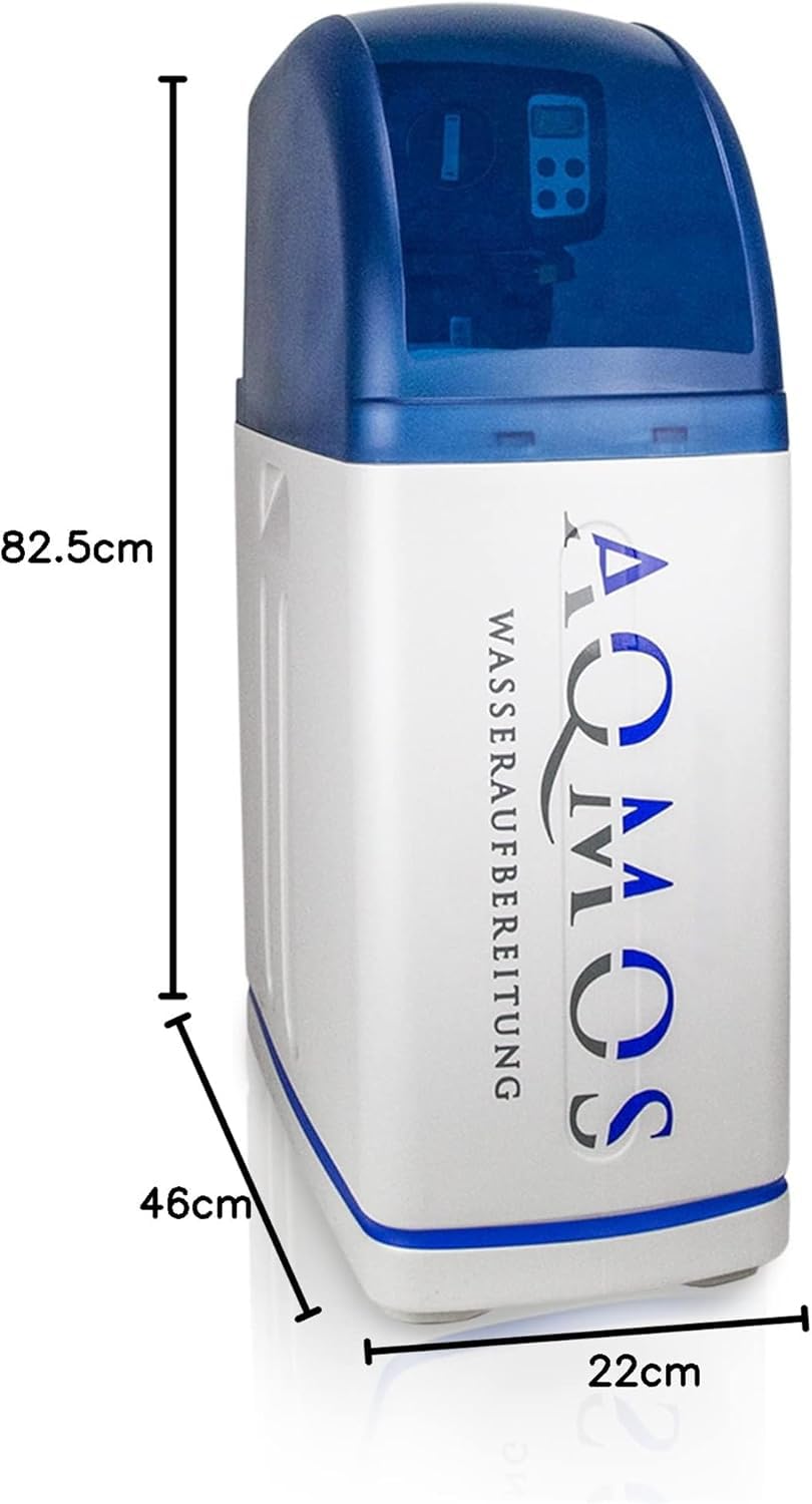 Aqmos R2D2-48 urządzenie do zmiękczania wody z zestawem przyłączeniowym 1" i blokiem montażowym 1", zmiękczacz wody dla gospodarstw domowych do 5 osób, urządzenie odkamieniające, odkamieniacz do
