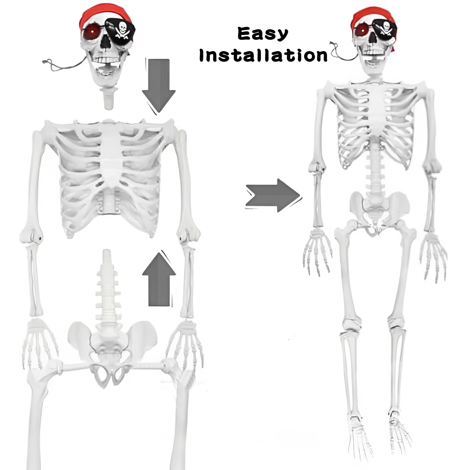 Scheletro Pirata Halloween 165cm - Posabile, Con Bandana E Benda, Per Decorazioni Casa E Giardino - Foto 8