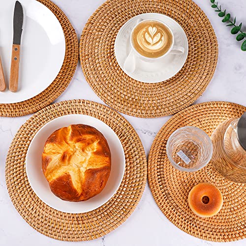 Fiyammy Rattan Placemats Set Of 4, Round Hand Woven Rattan Placemats For Dining Table 11.8In/30Cm (Brown) #TOP2