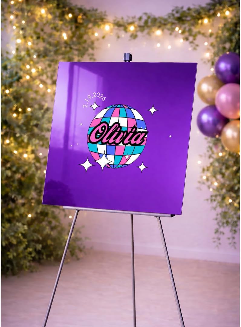 Bar or Bat Mitzvah Party Quinceañera Birthday Sweet 16 Event Guest Sign In Board, Custom Signature Book Alternative, Personalized Keepsake, Party Decor, Custom Photo or Logo, Premium Acrylic Sign, Made in CT, USA. (Disco Ball)