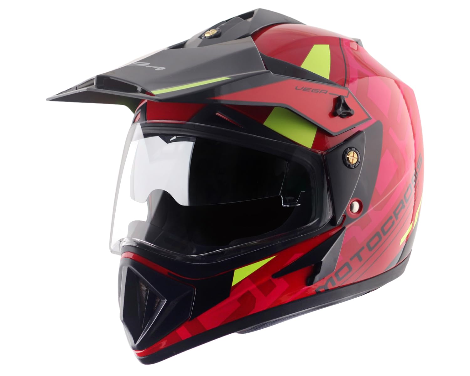 Vega Off-Road Motocross ISI Certified Gloss Finish Full Face Helmet for Men with Dual Visor and Stylish Peak-Red Black-L-image-17