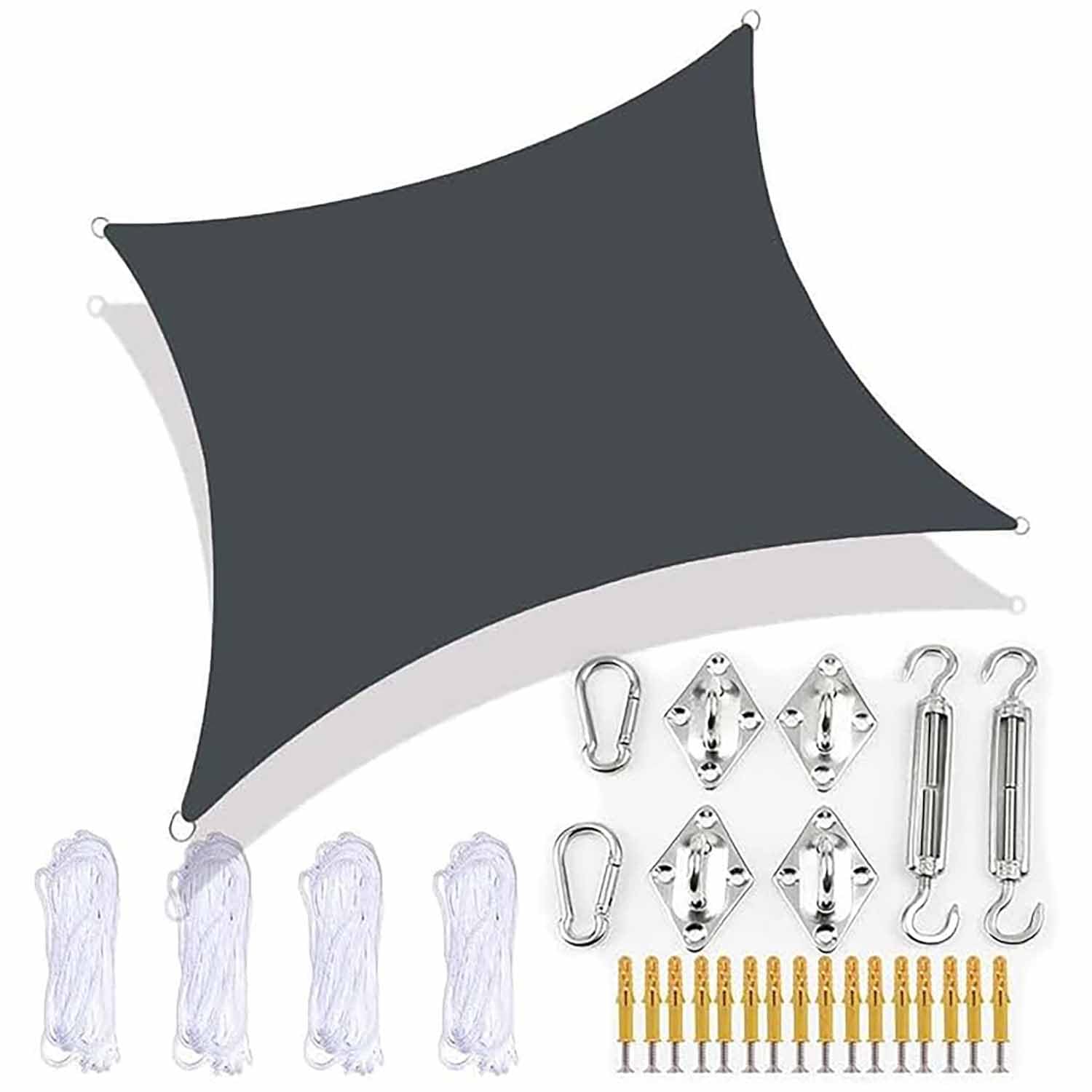 Ffsaacol Outdoor Shade Sail, Sun Shade Sails For Patio UV Blockage, Shade Sail Rectangle Waterproof with Fixing Kit, for Outdoor Patio Garden Pergola, Easy to Install A, 13x13ft/4x4m