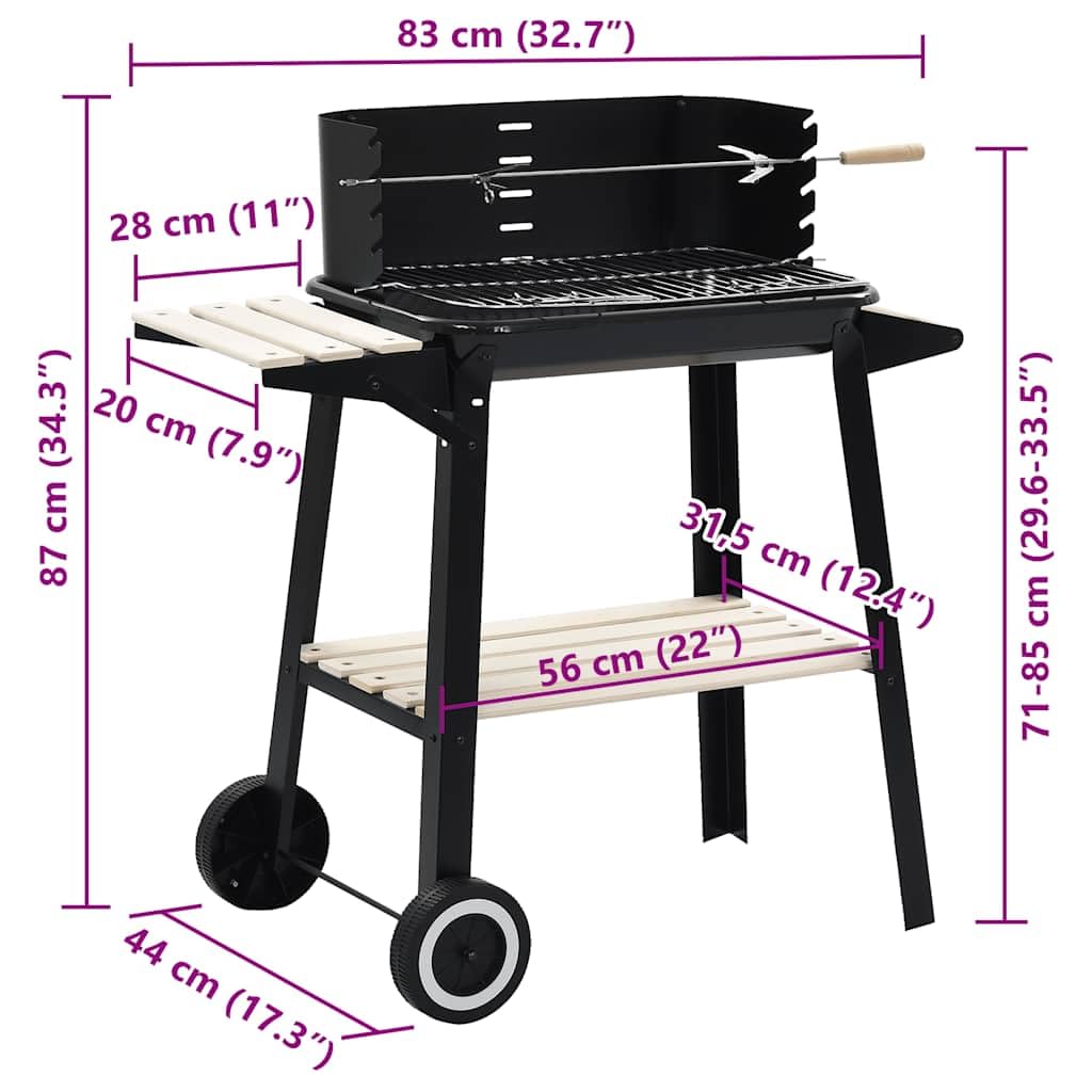 Mangloder Barbacoa de carbón vegetal con ruedas, parrilla de altura ajustable de 71 a 85 cm, 83 x 44 x 87 cm, estante lateral para camping, fiestas, barbacoas al aire libre