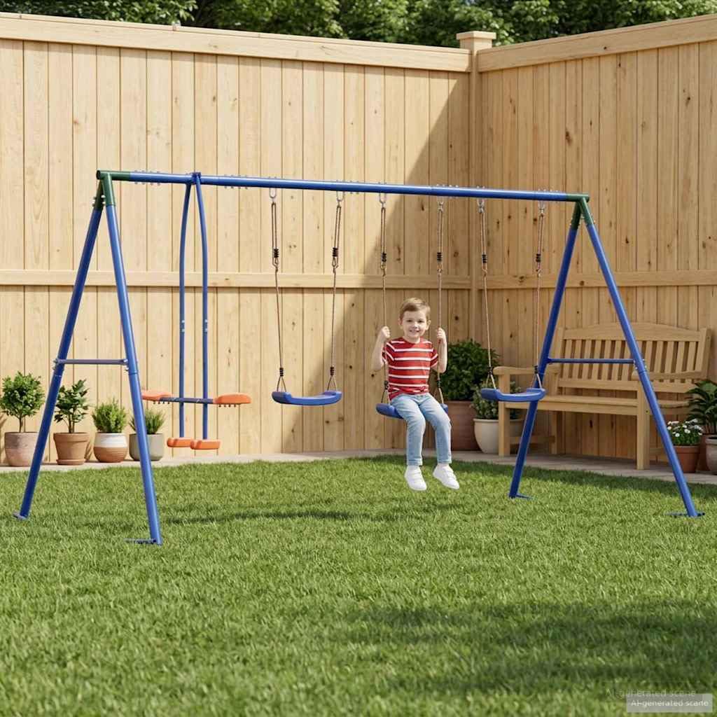 Outdoor Schaukelset Mehrfarbig 330 x 185 x 185 cm Stahl und PE wetterfest mit verstellbarem Sitz für Garten und Spielplatz, Klettergerüst, Rutsche, Wippe, Sandkasten, Kinderspielzeug draußen