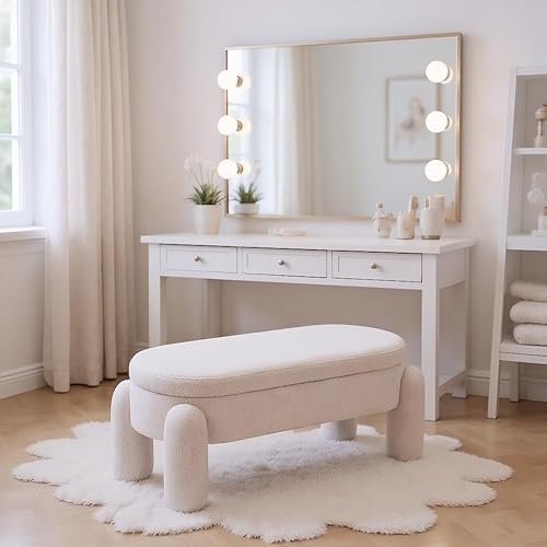Miniatura 40 de LukeAlon Bonito banco de zapatos de terciopelo con almacenamiento, banco de entrada tapizado de 45 pulgadas de ancho con marco de madera maciza,