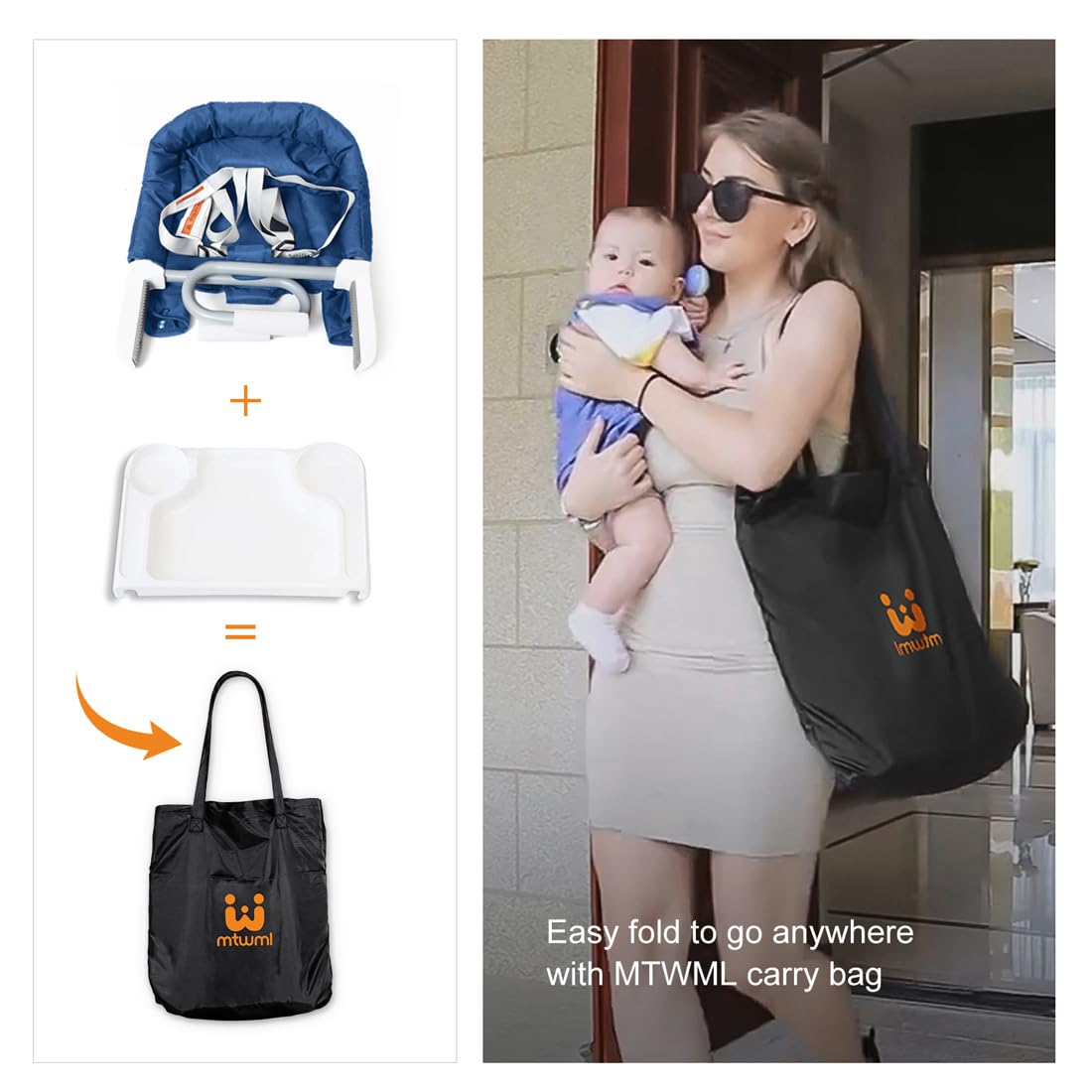 MTWML Hook On High Chair with Tray,Portable Baby High Chair that Attaches to Table,Clip On Fast Table Seat for Babies and Toddlers.Baby Feeding Seat for Dining Tables and Counter(Pure-Blue)