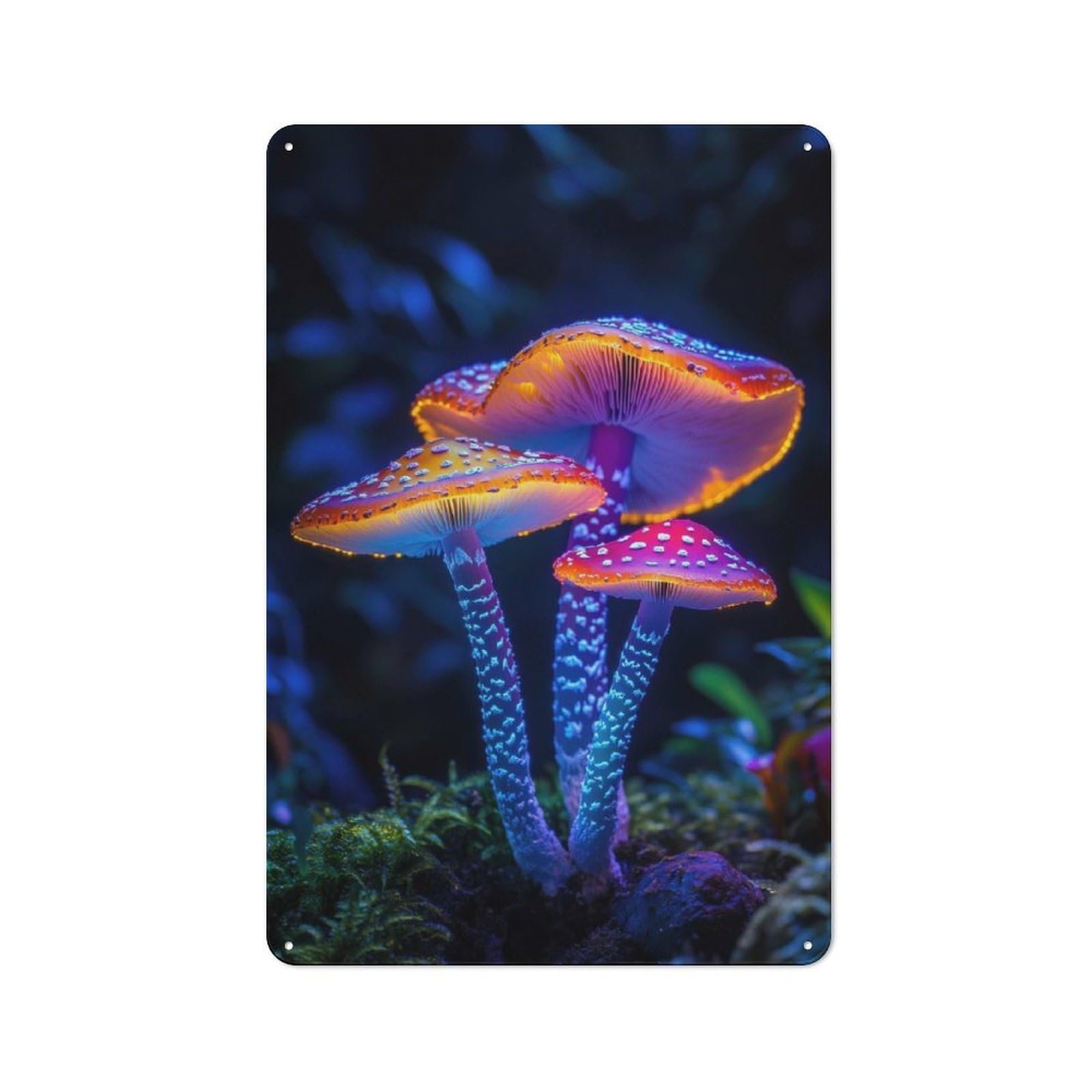 Junmoney Style-23 Glowing Mushrooms Vintage Metal Sign 30X20cm, Shop Front Style Cafe Wall Decor For Takeaway, Bar, Kitchen Or Counter Area