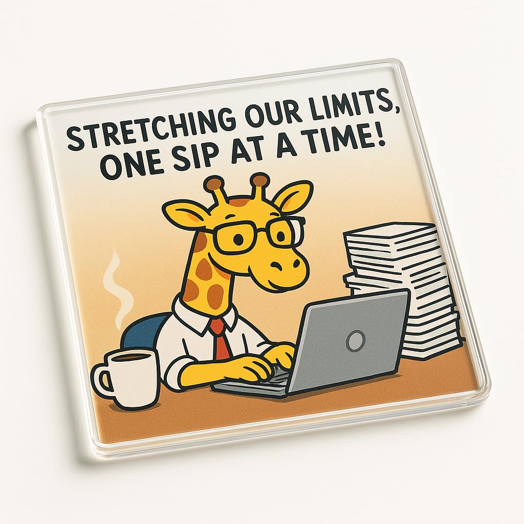 The Plum Penguin Giraffe At Work Acrylic Coaster Gift With Whimsical Giraffe Office Design - Humorous Desk Decor For Colleague Secret Santa Gift