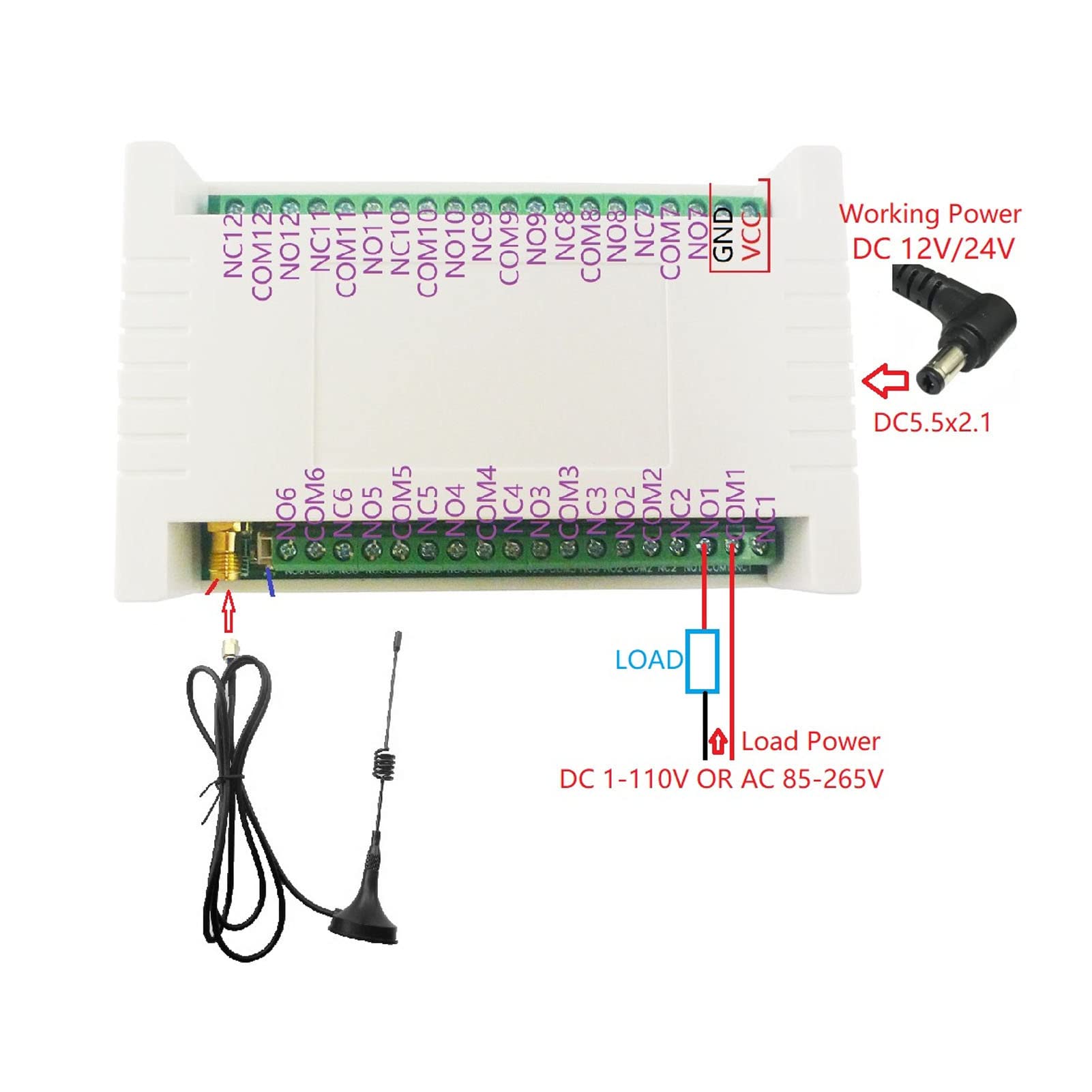 Telecomando per Gru, Codificatore Telecomando Wireless 12 Tasti 433M con Antenna 12 Canali, Trasmettitore Wireless Ad Alta sensibilità Interruttore a Pulsante Kit relè Controller (CC 12V)