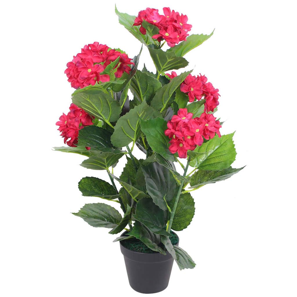 Künstliche Hortensie mit Topf 60 cm Rot, Kunstpflanze, pflegeleicht, dekorative Blume für Wohnzimmer, Büro, Bad, Balkon, Terrasse, Fensterbank und Tisch, langlebig