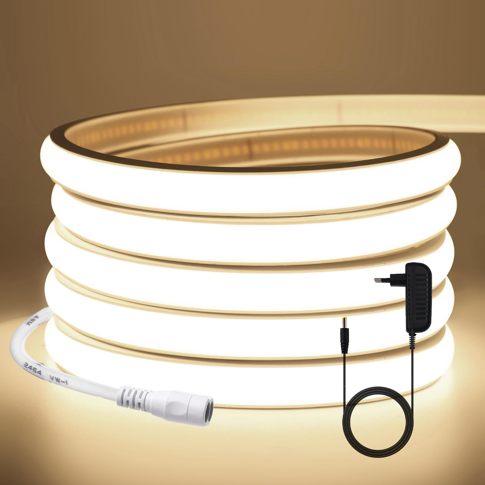KISUFU 12V COB LED Ribbon, 320LEDs/m Light IP65 Waterproof Neon LED Strip Light mit AC Adapter for Living Room Bedroom