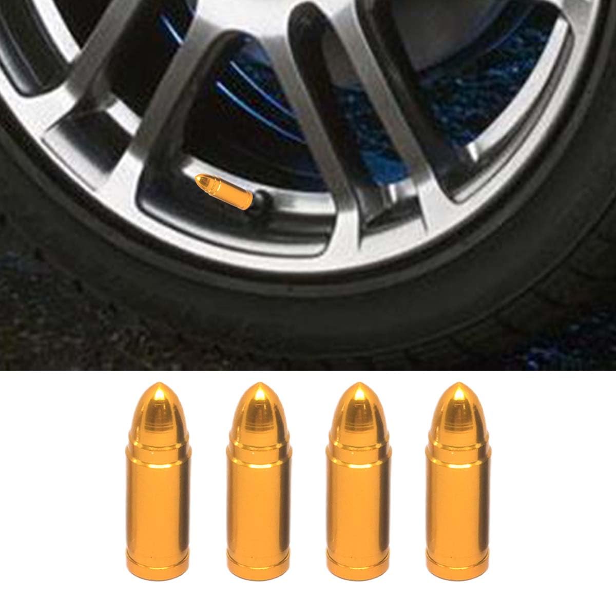4PCS Bullet Style Tire Valve Stem Caps Aluminium Alloy Corrosion Resistant Car Tire Valve Replacement Covers Dust Proof