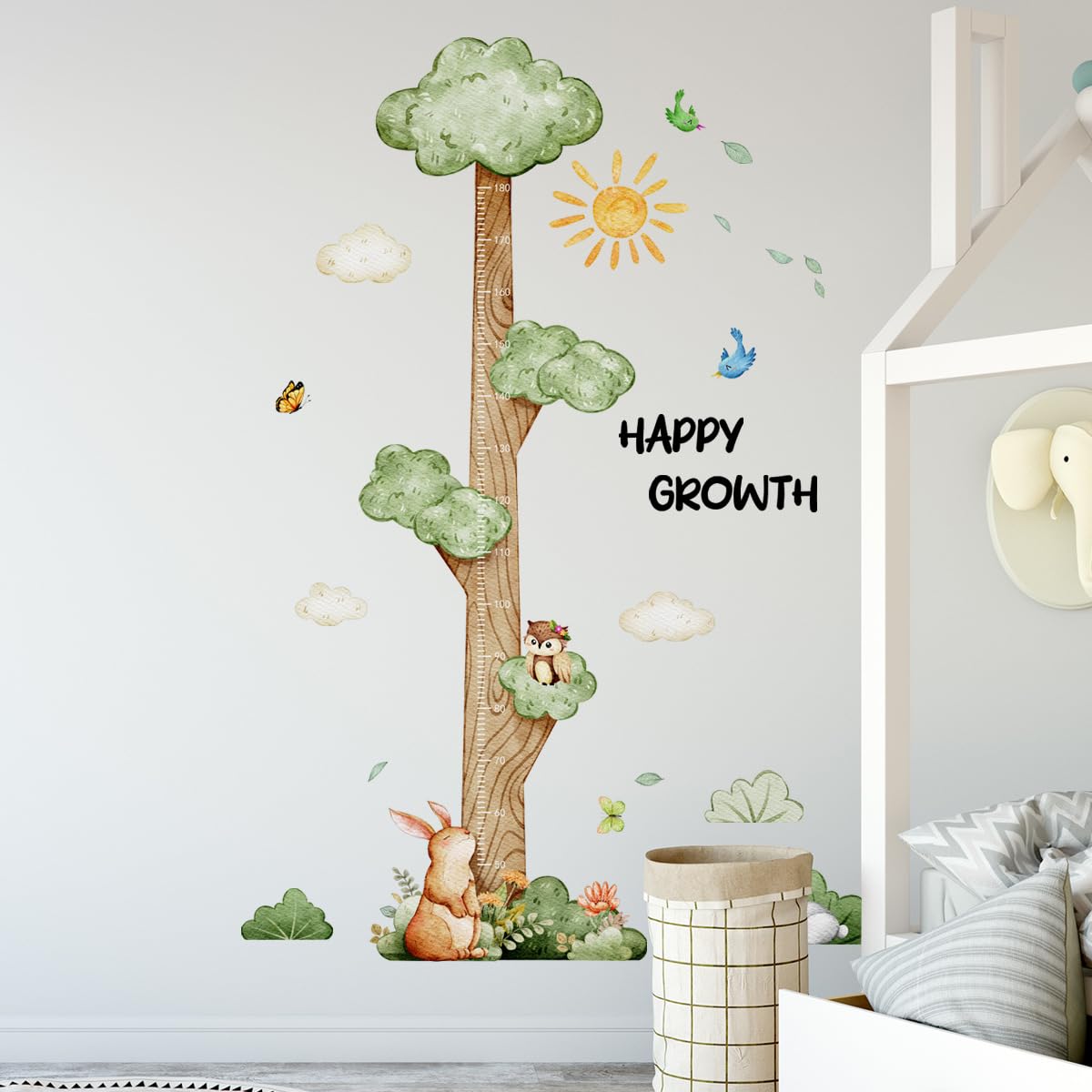 Adesivo da parete per la cameretta dei bambini – Grafico decorato con albero, sole, nuvole e orso, facile da staccare e attaccare, adesivo da parete rimovibile, decalcomanie da parete fai da te