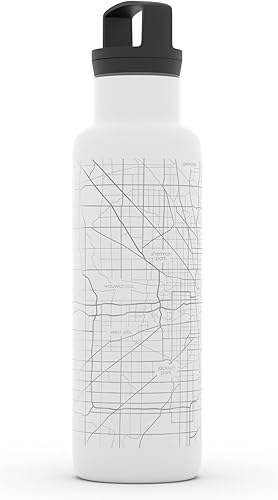 Miniatura 600 de Well Told Botella de agua aislada con mapa Chicago Illinois, grabado de acero inoxidable (21 onzas, gris muelle) botella aislada de mapa