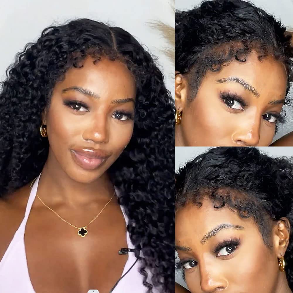 Youleas 13x4 Kinky Curly Edges Baby Hair Lace Wig Deep