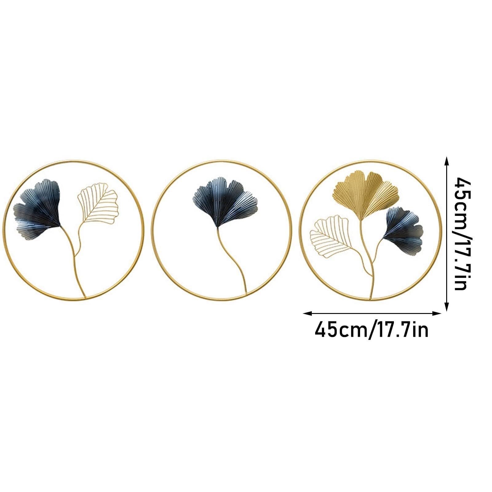 Sztuki Dekoracji ściennych, 3szt. Ginkgo Leaf Wall Decor Metal Art Rzeźby Ścienne Z Okrągłą Ramą Do Domu, Salonu, Kuchni, Sypialni Obrazy na ścianę do salonu