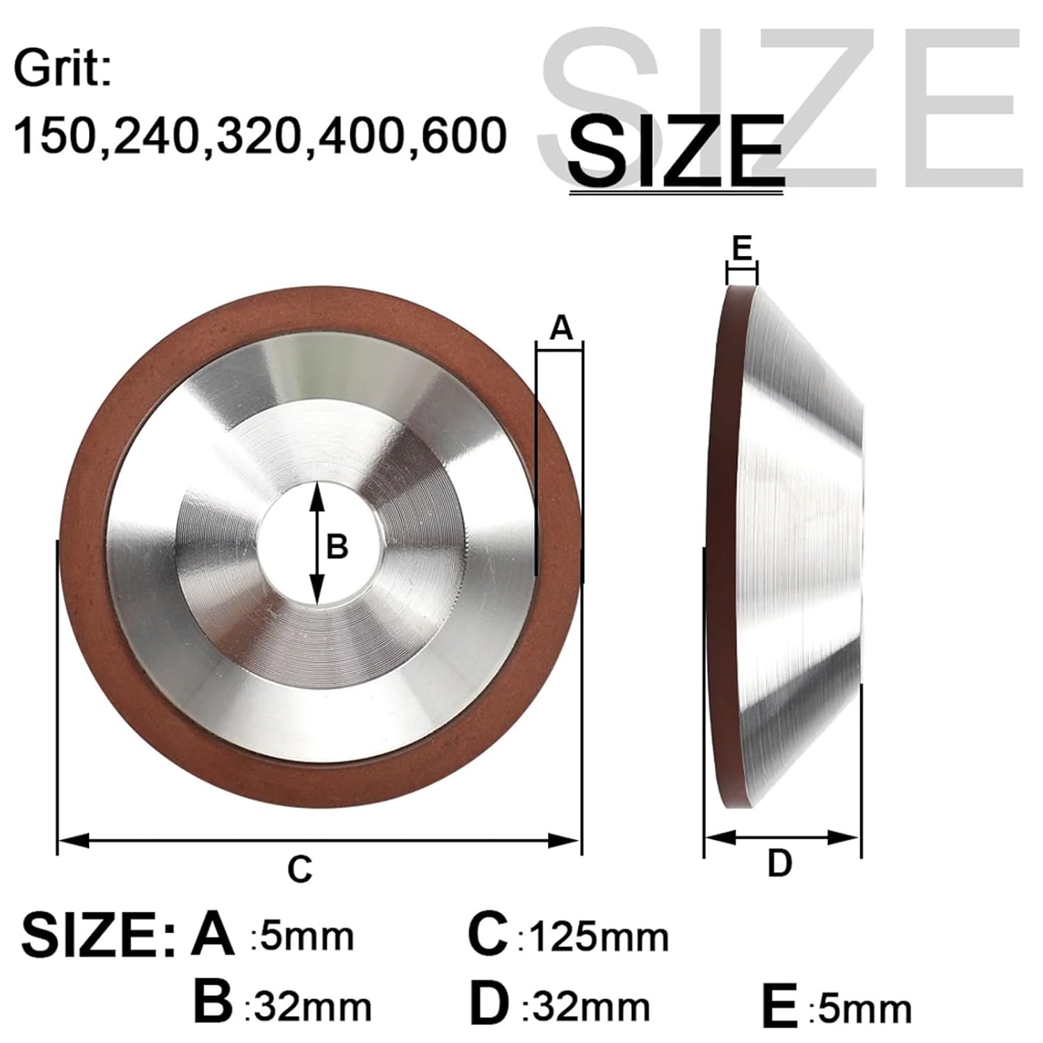 100/125/150mm Diamond Grinding Wheel Cup Resin Grinding Disc for Metal Tungsten Steel Milling Cutter Polishing Cutting Tools(150,150x32x10mm)