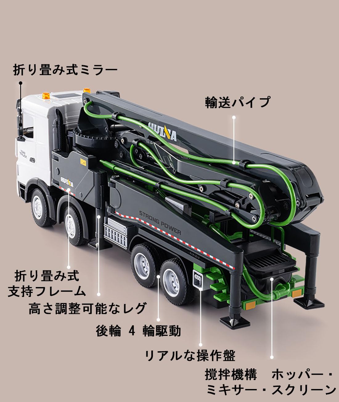 1/18サイズコンクリートポンプ車ラジコン　プロポで放水操作 Amazon.co.jp: ラジコンコンクリートポンプ車 1:18・11chフル
