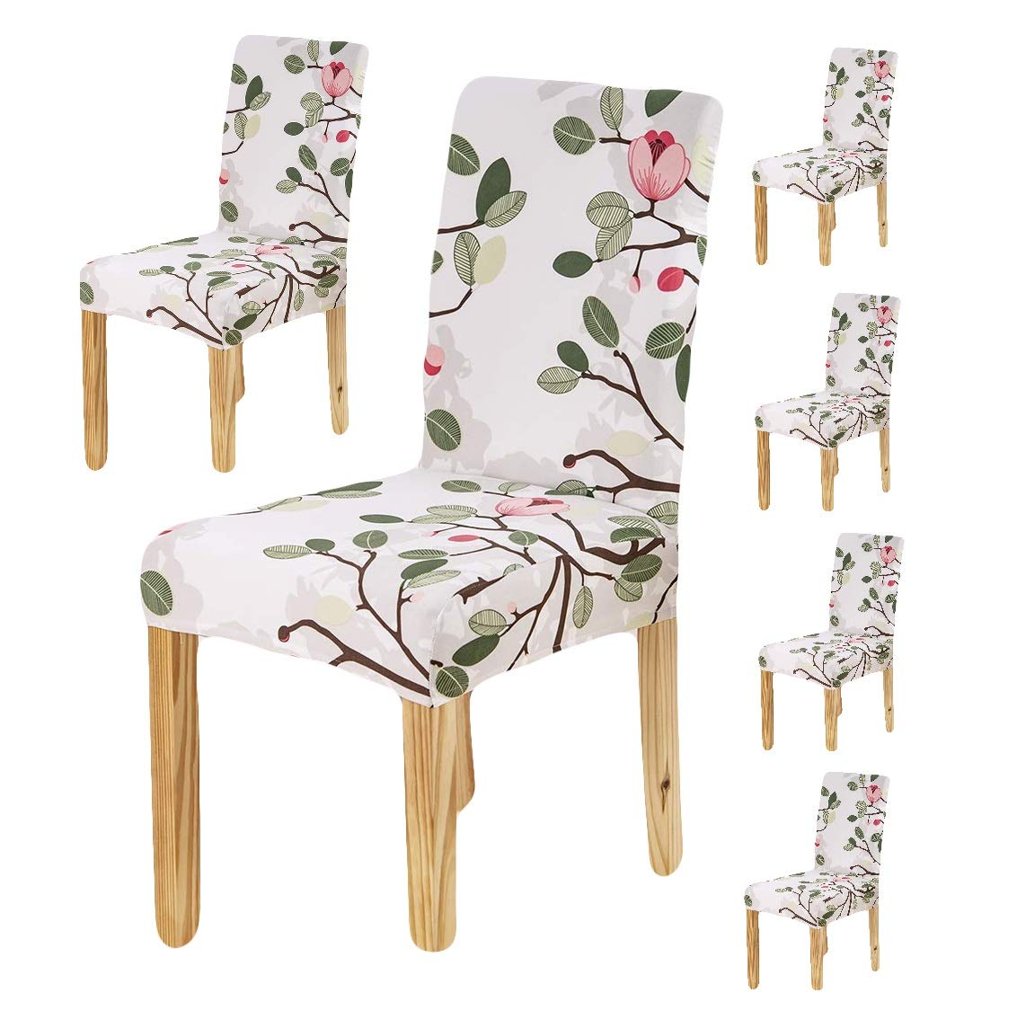 BRIDA ® Polyester & Spandex Elastic Stretchable Floral Printed Dining Chair Covers (White, Standard size)
