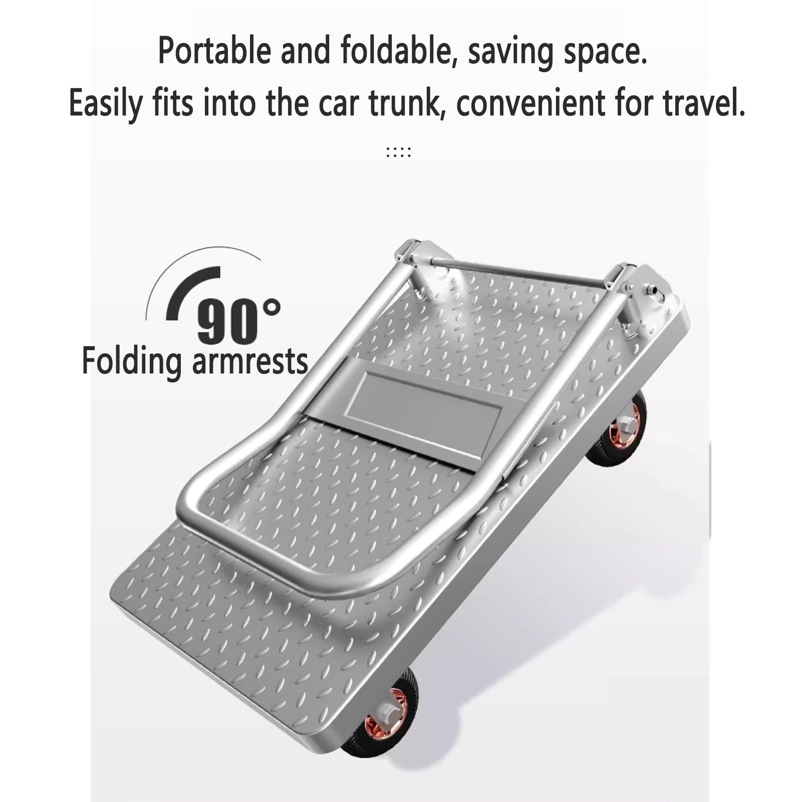 Carro de Plataforma Resistente, Carro de Mano Plegable de Plataforma Plana de Acero al Carbono, con Ruedas giratorias de Freno de 6 Pulgadas(Color1,90x60x80cm)