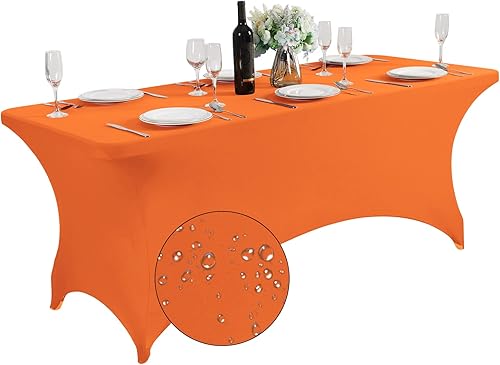 Mantel de elastano impermeable para mesa de 6 pies, universal, elástico, para fiestas, banquetes, bodas y eventos, color naranja disponible en Yaxa El Salvador