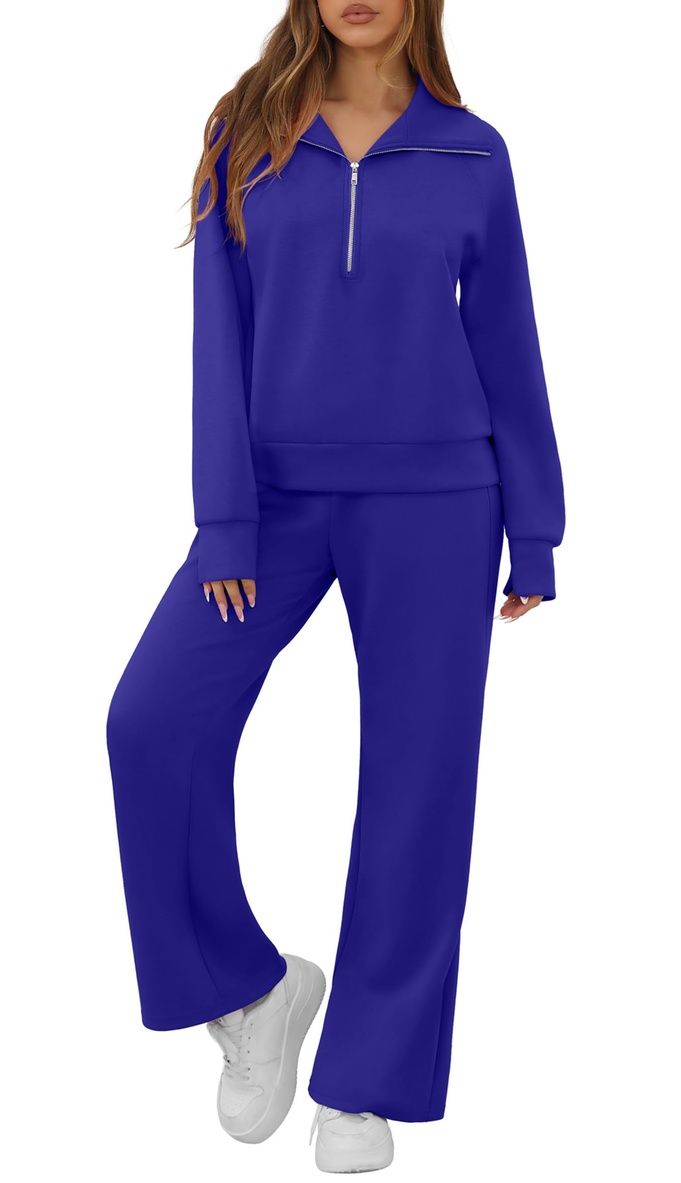 GRECERELLE Conjunto completo de chándal para mujer, conjunto de ropa de descanso para mujer, ropa deportiva de dos piezas, manga larga, media cremallera, casual, tops y pantalones de correr con