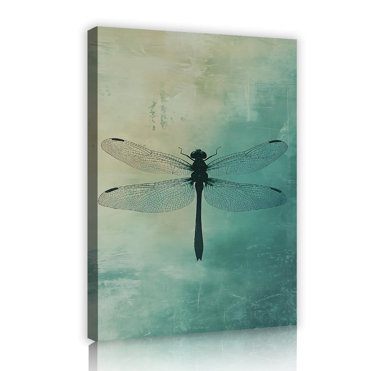 CHERHERART Vintage Dragonfly Canvas Wall Art Prints Teal and Green Canvas Picture for Bedroom Living Room Decor Animals Poster Prints Artwork 80x120cm Innerframe