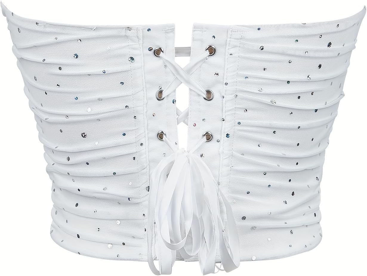 SHYMMUO Women Black Corset Tops Satin Summer Going Out Strapless Bustier Crop Top for Party,Gothic,Halloween Costumes - Image 3