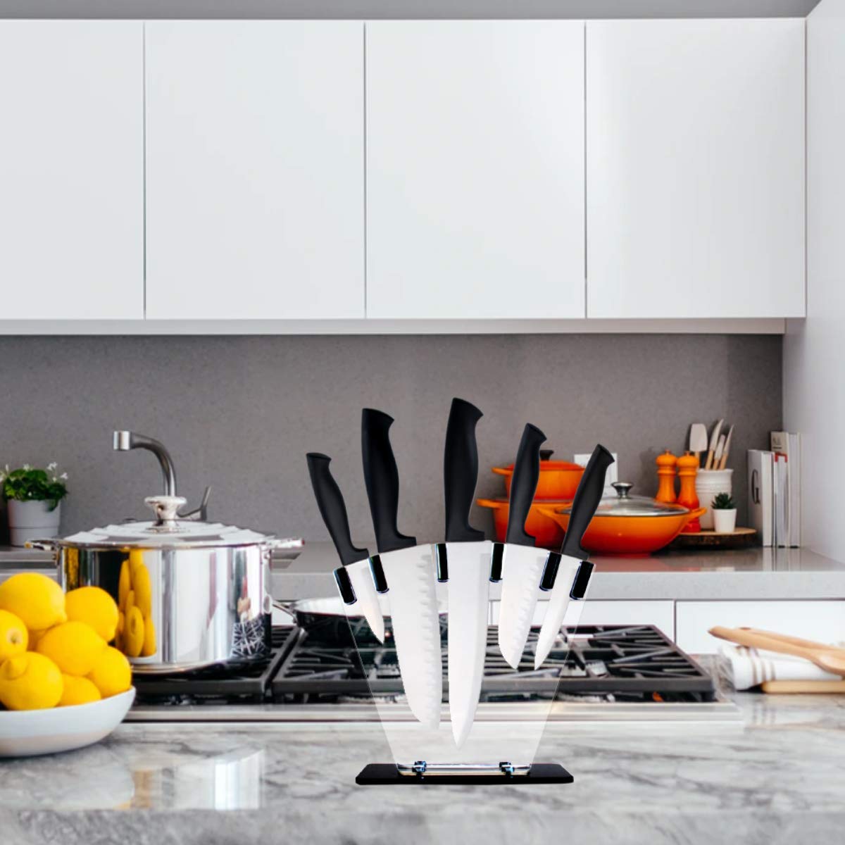 dearithe Knife Set, Black 8 Piece Kitchen Knife Set with Acrylic Stand
