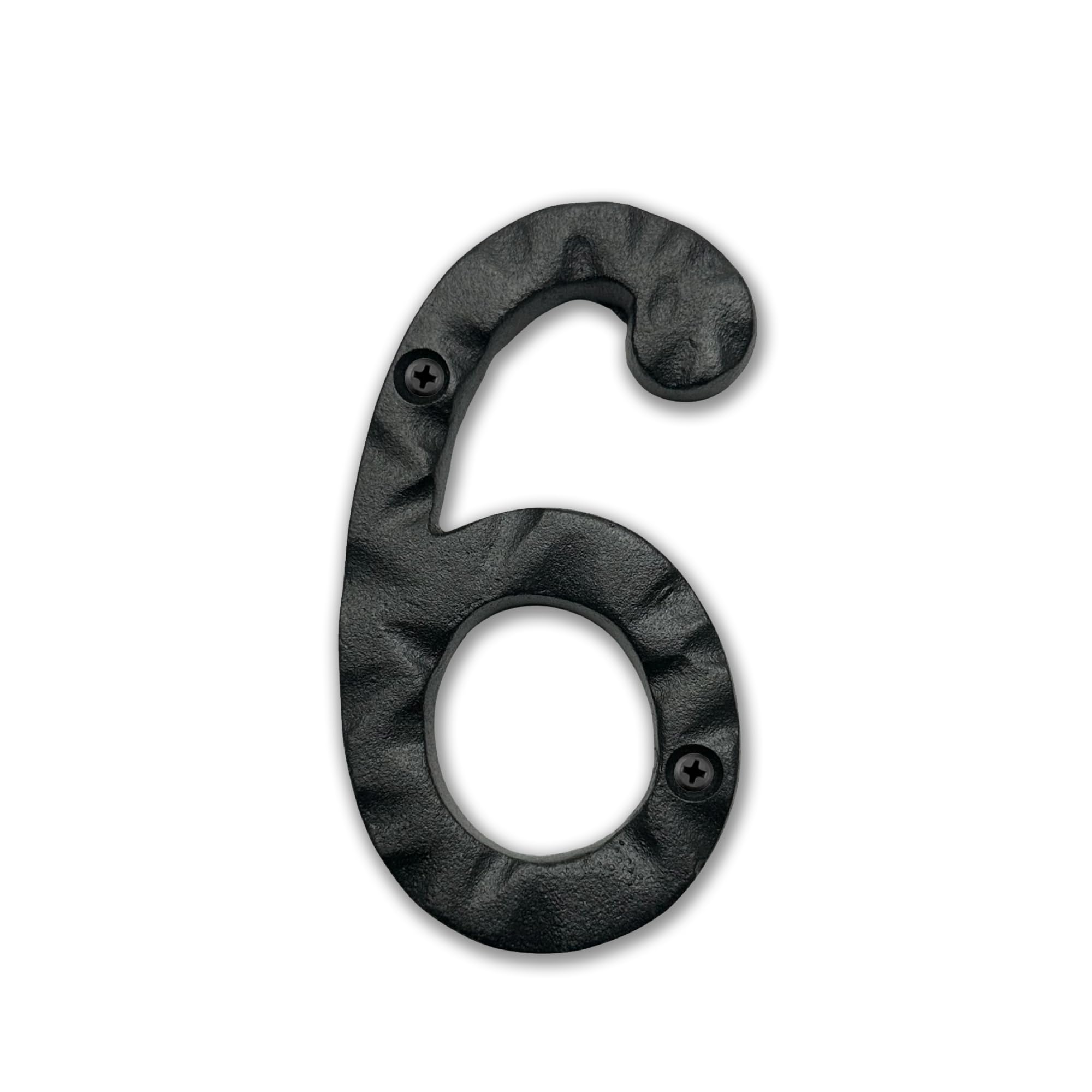 NACH House Numbers for Outside, 4 inch Black Address Numbers for House - Number 6 - Rustic Numbers for Outside with Mounting Hardware