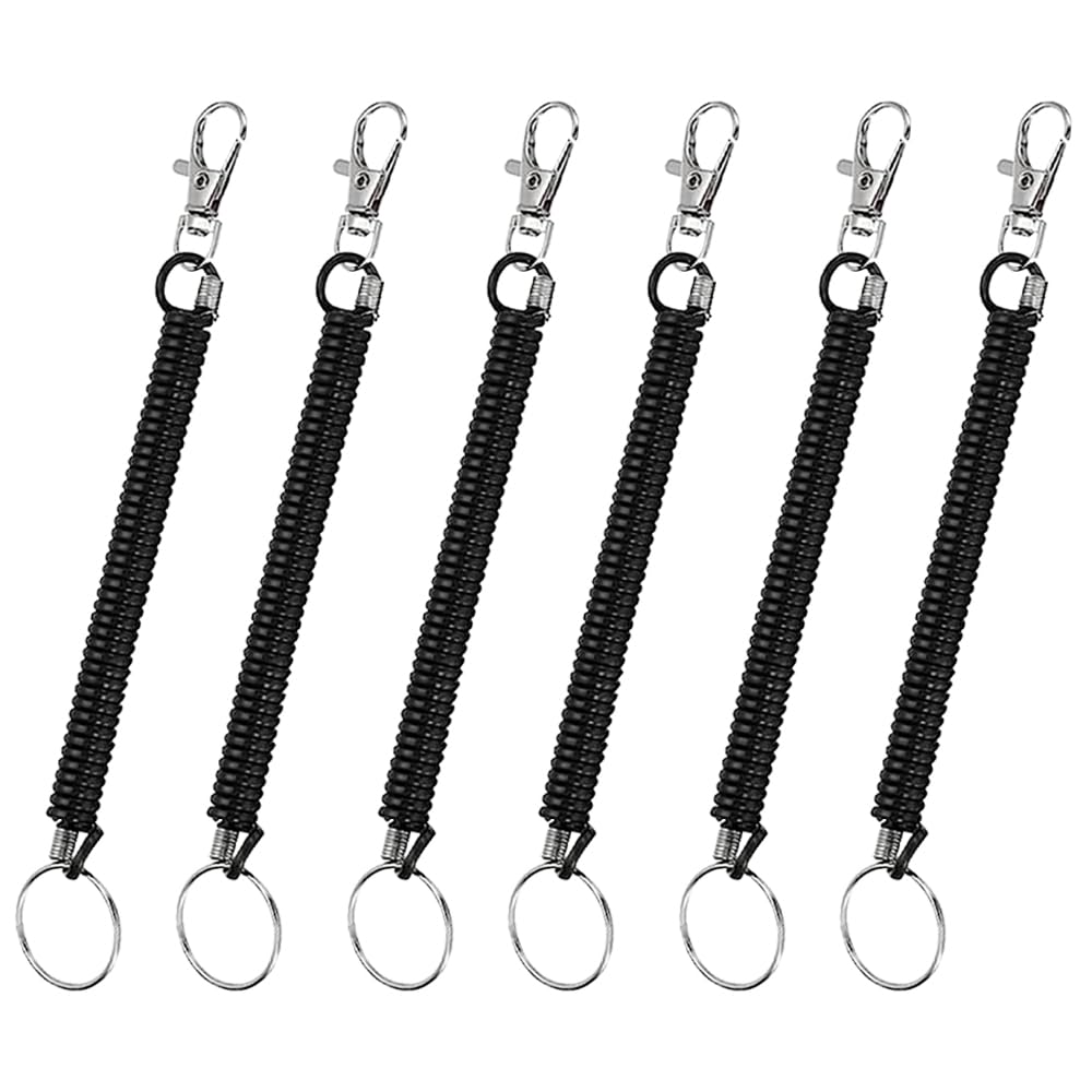 TRKETK 6 Pcs Stretchy Spiral Keyring with Clip Plastic Keychain Spring Key Holder Extending Retractable Safety Spring Key Holder Theftproof Anti-Lost for Mobile Phones Keys Wallets
