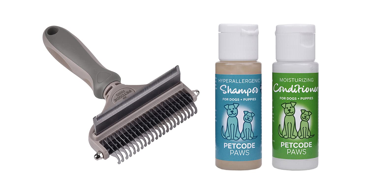 Petcode Paws Large Duo Groomer Brush + Comb in One for Dogs & Cats in Grove Grey