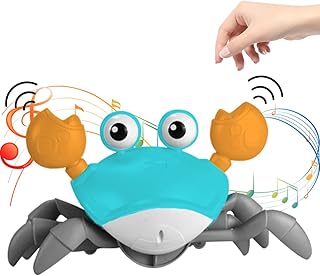 Infrared Induction Crab Crawling Toy with Music Light Effect USB Rechargeable Crawling Crab Baby Toy with Sensor Obstacle Avoidance Function Electric Crab Moving Toy for Boys Girls Ages 18 Months+ (Green)