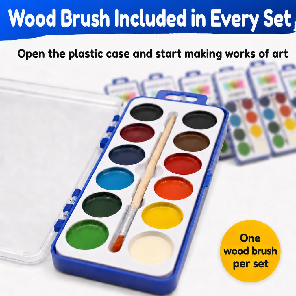 Aquarellfarben-Set mit Holzpinseln, 12 waschbare Farben mit 25 % mehr Farbe, 36 Stück