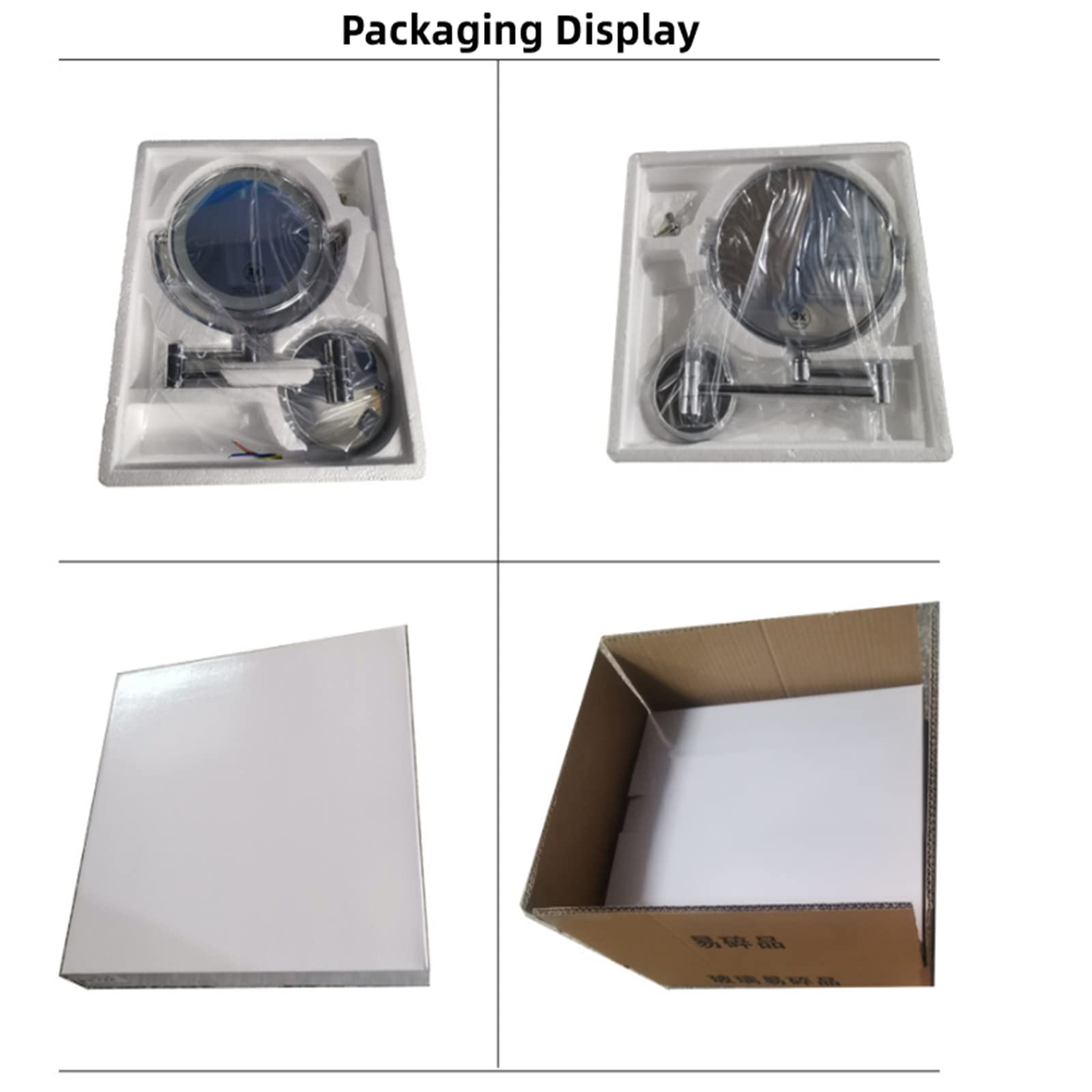 Espejo de maquillaje plegable para baño, espejo telescópico giratorio para colgar en la pared, triple zoom, espejo de maquillaje de un solo lado, 8 pulgadas, parte inferior cuadrada