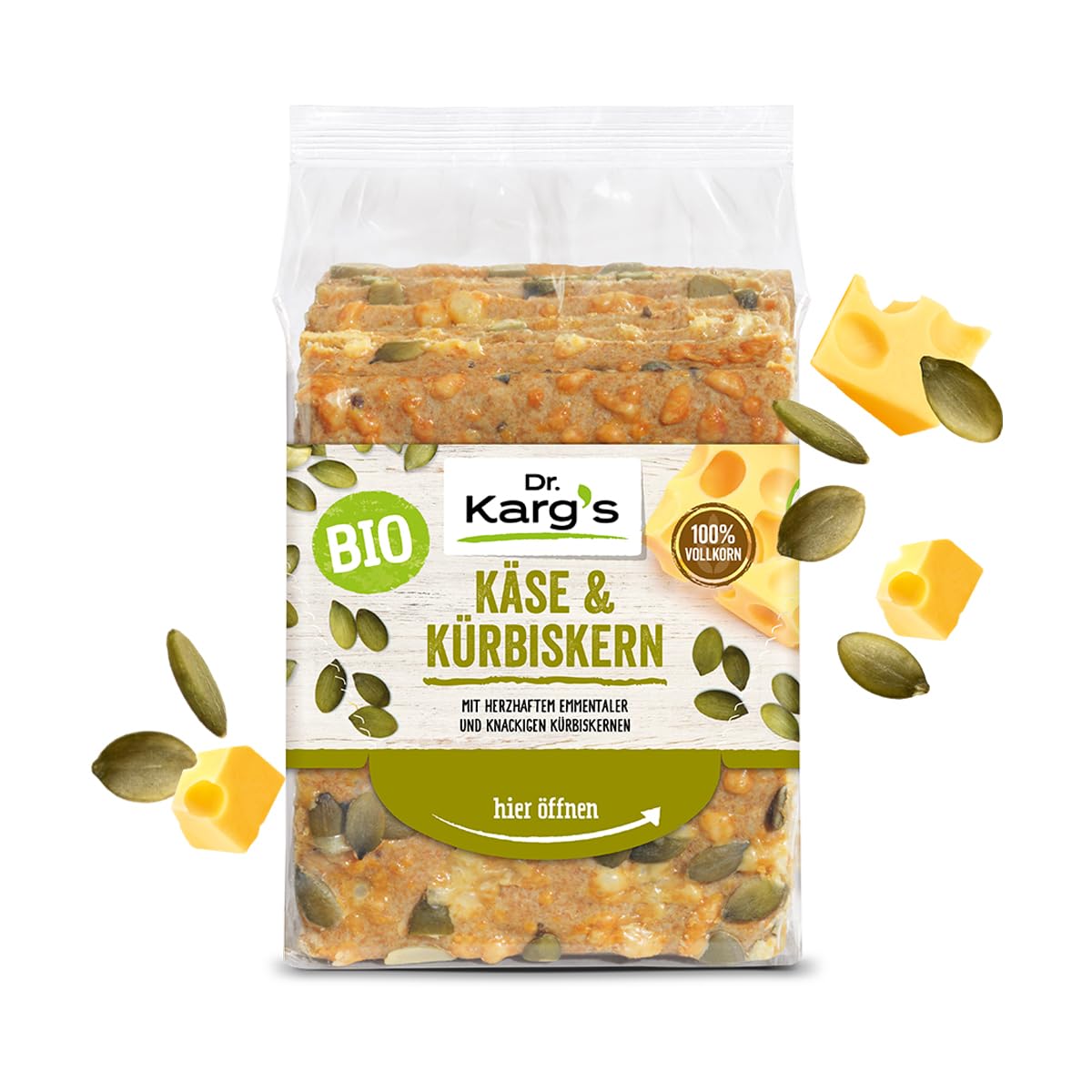 Dr. Kargs Bio Vollkorn Knäckebrot Käse und Kürbiskern 200g 5er Pack