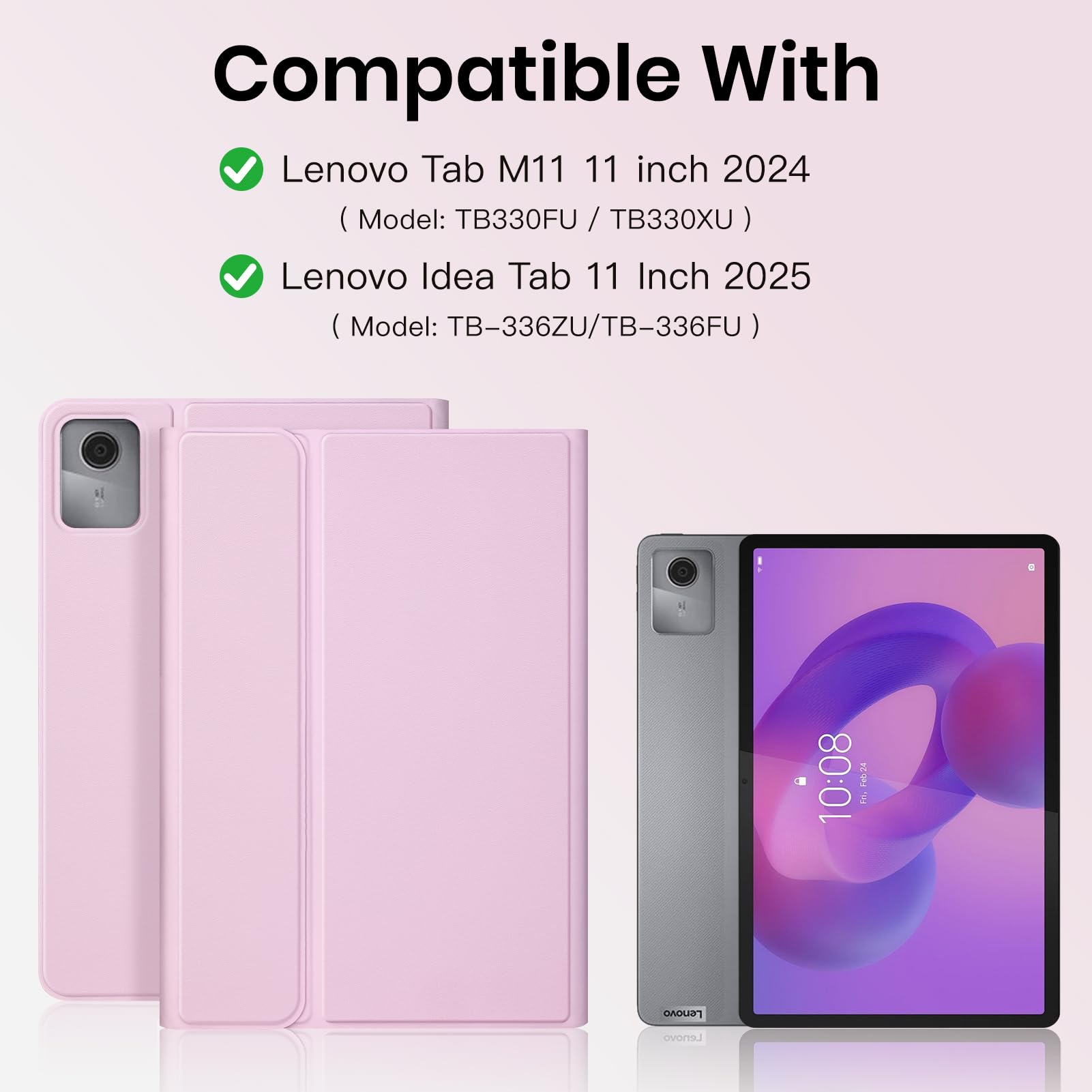 Funda Teclado para Lenovo Idea Tab 2025 11 Pulgadas(TB336FU/TB336ZU),Soporte para Lápiz y Teclado Recargable, [Español] Magnético Desmontable BluetoothTeclado para tablet lenovo idea 11 (Rosa)