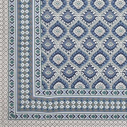 Image of elanorhomes 100% Cotton King Size Bedsheet, 240 TC Soft Breathable Bed Sheet with 2 Pillow Covers, Hand Printed Cotton Bedsheet for Double Bed, Machine Washable, 90x108 inch (Neeli Jaali)
